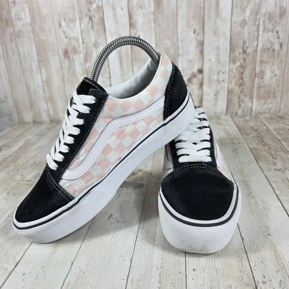 Vans Old Skool Platform Checkerboard‎ Pink Black White Women's Shoes Size 8 - Picture 5 of 8